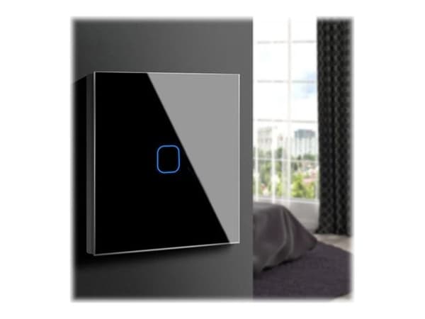 Maclean MCE701B touch light switch single, glass, black with square button, dimensions 86x86mm, with button illumination