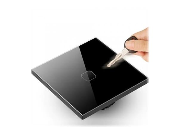 Maclean MCE701B touch light switch single, glass, black with square button, dimensions 86x86mm, with button illumination