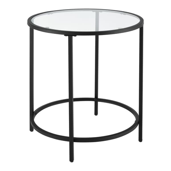 [en.casa] Sidobord Ähtäri-sängbord-soffbord-Ø50x55cm-rund-pulverlackerat stål-glas-svart