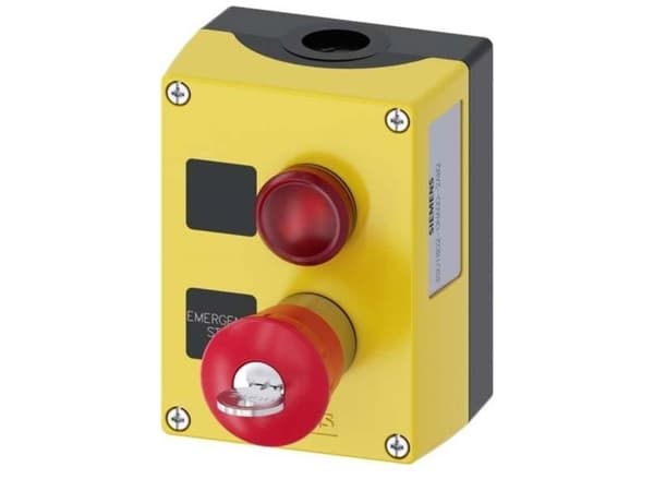 Siemens 3SU1802-0NA00-2AB2 Skåp För montering på marken, Frontring metall, Med platta 1 knapp Röd, svart, silver Nyckelutlösare 1 st