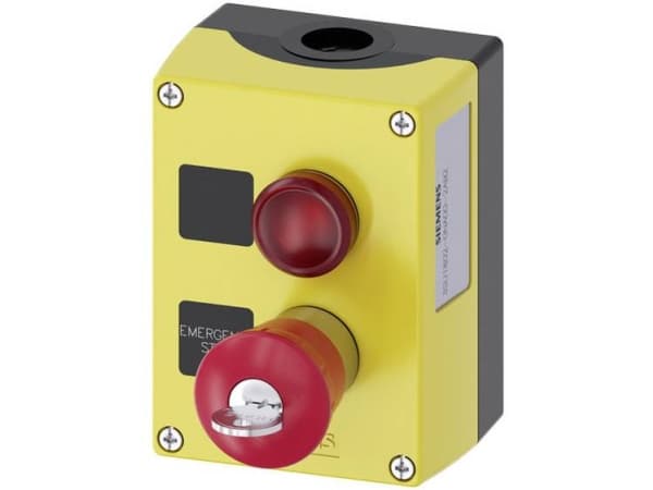 Siemens 3SU1802-0NA00-2AB2 Skåp För montering på marken, Frontring metall, Med platta 1 knapp Röd, svart, silver Nyckelutlösare 1 st