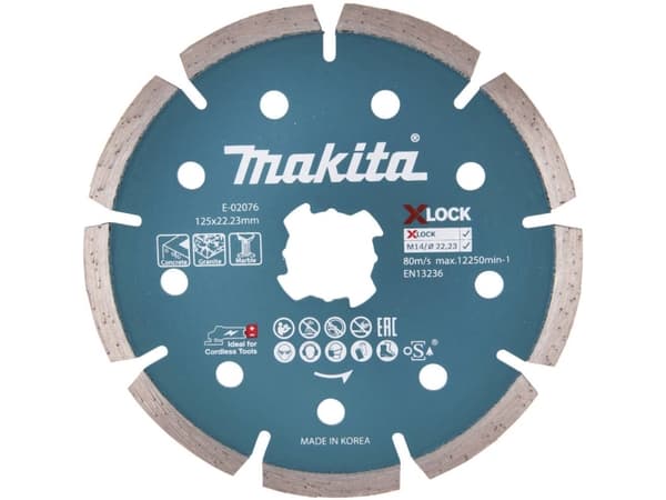 Makita E-02076, segmentoitu timanttikiekko, betoni, graniitti, marmori, 2,22 cm, 12,5 cm, 1,6 mm, 7 mm