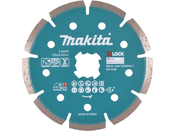 Makita E-02076, segmentoitu timanttikiekko, betoni, graniitti, marmori, 2,22 cm, 12,5 cm, 1,6 mm, 7 mm