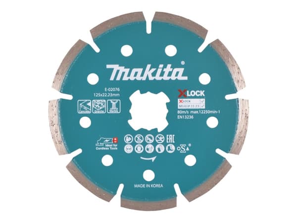 Makita E-02076, segmentoitu timanttikiekko, betoni, graniitti, marmori, 2,22 cm, 12,5 cm, 1,6 mm, 7 mm