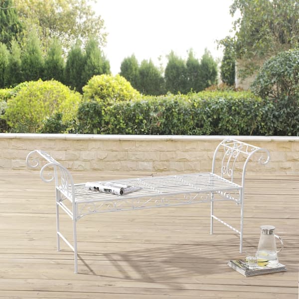 [en.casa] Trädgårdsbänk Cossila-70x147x46cm-metall-vit-max.200kg