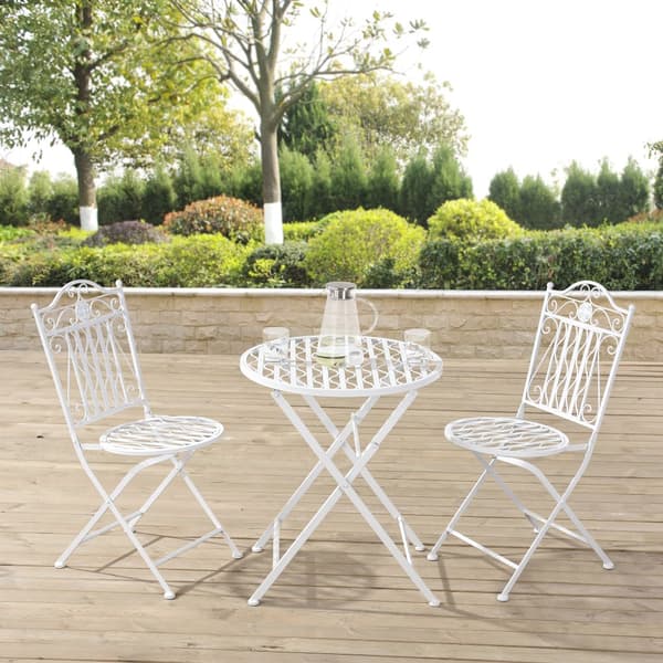 [en.casa] Bistroset Biella-caféset-bord och 2 stolar-Øbord: 60cm-metall-vit-hopfällbar