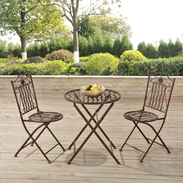 [en.casa] Bistroset Biella-caféset-bord och 2 stolar-Øbord: 60cm-metall-rostbrun-hopfällbar