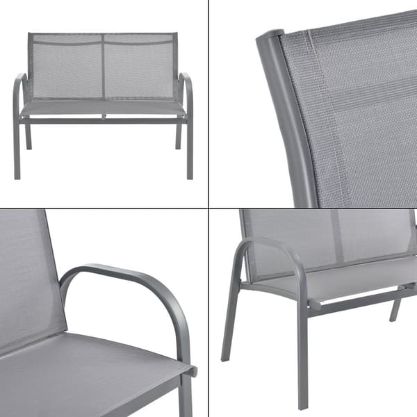 [en.casa] Loungegrupp Gagra-bord-2 stolar-bänk-plats för 4 personer-stål-bordsskiva i härdat glas-ljusgrå-svart