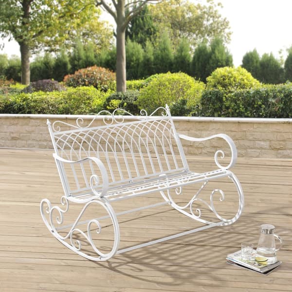 [en.casa] Gungstol Greenough-gungbänk-vintage-85x113x95cm-metall-vit-max.200kg