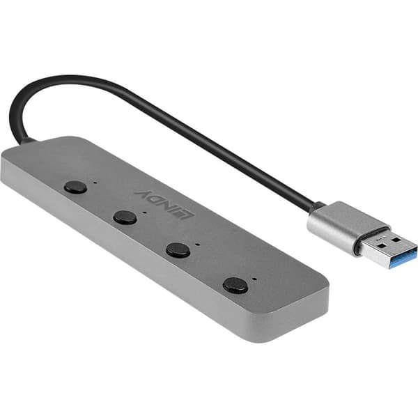 LINDY 4 Port USB 3.0 Hub mit Ein-/Ausschaltern 4 Port USB 3.0-hubb individuellt omkopplingsbara Grå