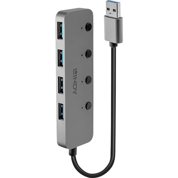 LINDY 4 Port USB 3.0 Hub mit Ein-/Ausschaltern 4 Port USB 3.0-hubb individuellt omkopplingsbara Grå