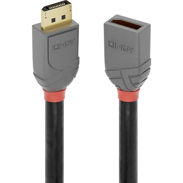 LINDY DisplayPort Förlängningskabel DisplayPort-kontakt, DisplayPort-uttag 2.00 m Antracit, Svart, Röd 36497 guldpläter