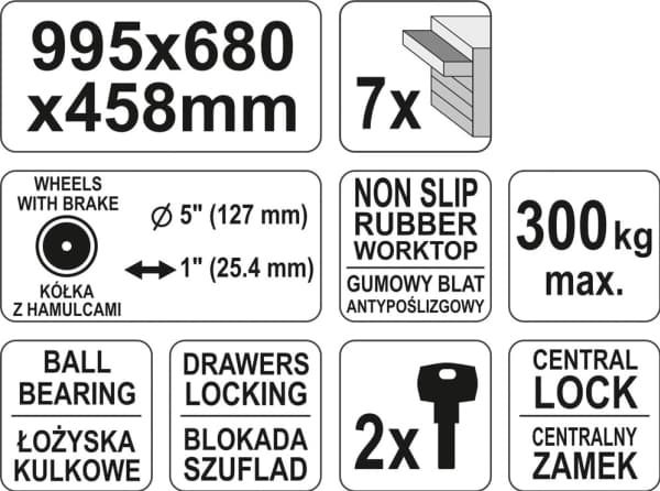 Yato YT-0914, Stål, Rød, Kulelagerbaserte teleskopskinner, 300 kg, 12,7 cm, 2 hjul
