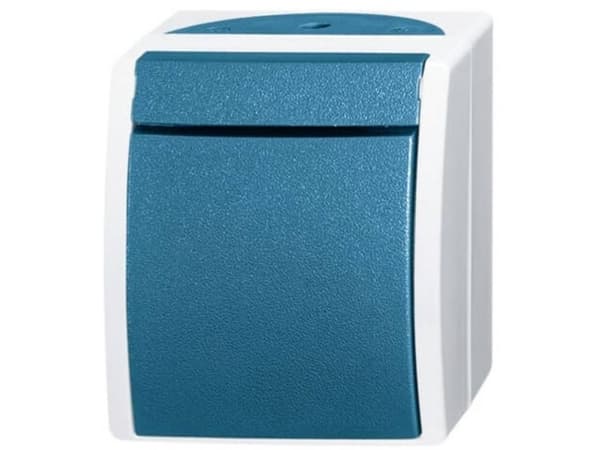 BJ - Ocean - Vippebryter vannbeskyttet NO-kontakt - utenpåliggende *grå/blågrønn* (2621W-53)