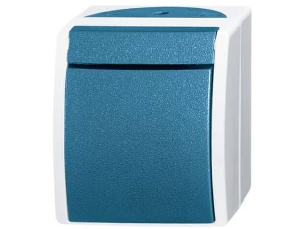 BJ - Ocean - Vippebryter vannbeskyttet NO-kontakt - utenpåliggende *grå/blågrønn* (2621W-53)
