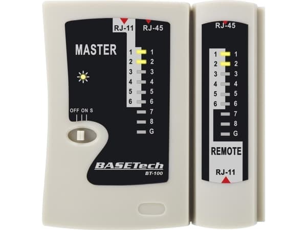 Kabeltester BT-100 Basetech BT-100 Beregnet til... RJ-45, RJ-11
