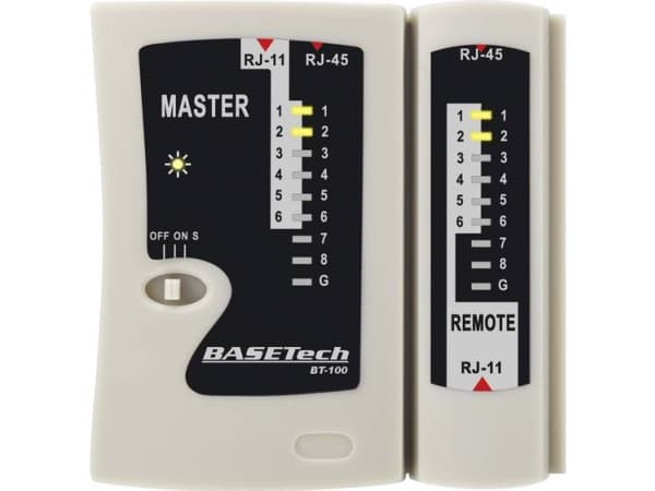 Kabeltester BT-100 Basetech BT-100 Beregnet til... RJ-45, RJ-11