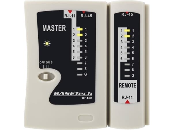 Kabeltester BT-100 Basetech BT-100 Beregnet til... RJ-45, RJ-11