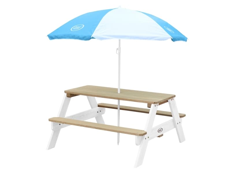 AXI Nick Picnic Table Brown/white - Umbrella Blue/white, Utomhus, Brun, Vit, Trä, Kina, CE, FSC 100%, Alla