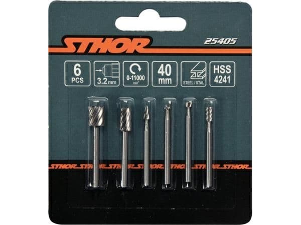 Sthor 6 endefreser for maskinering av stål og aluminium, 6 stk. 3,2 mm (25405)