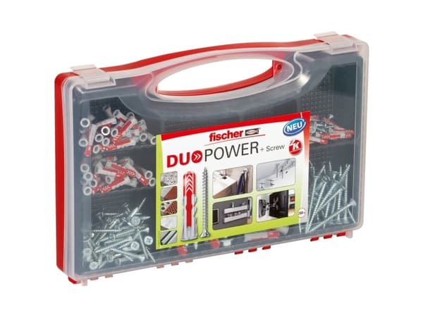 Fischer 536091, Kit med skruv och väggplugg, Plast, 140 styck, Låda, 70 x DuoPower 6 x 30, 40 x DuoPower 8 x 40, 15 x DuoPower 10 x 50, 15 x DuoPower