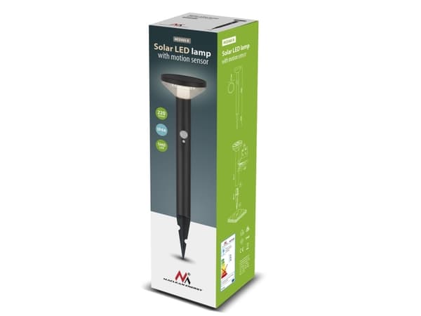 Taklys Maclean Solar LED-lampe med Maclean MCE465 B sensor, svart, IP44, 3 lysmoduser, Li-ion 18650 batteri 3,7V 1200 mAh, hamret