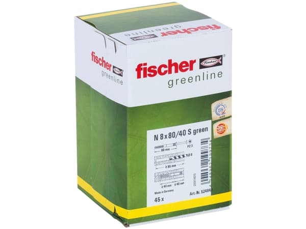 Fischer 524849, Kit med skruv och väggplugg, Tegel, Betong, Pozidriv, PZ3, 80 mm, 8 mm