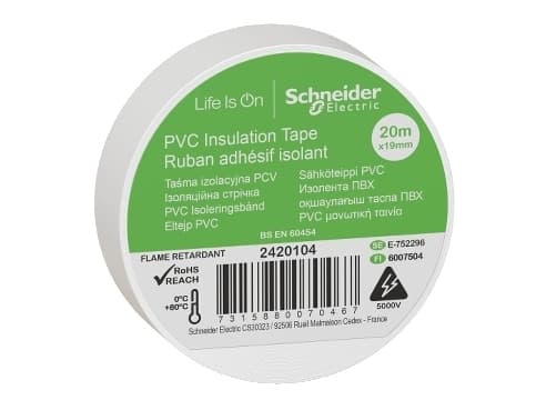 Schneider Electric 2420104, 1 stykker, Hvit, PVC, BS EN 60454, EN60454-3-1 / 1: 1998, EN60454-1: 1994, EN60454-2: 1995., 20 m, 19 mm