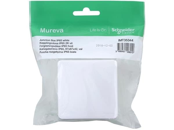 SCHNEIDER ELECTRIC Kopplingsdosa Mureva IP65 vit RAL9003 dimensioner=87x87x42 - I påse för DIY