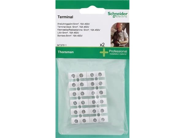 SCHNEIDER ELECTRIC Thorsman terminalblock 2x6 poler 4mm neutral- I väska för DIY