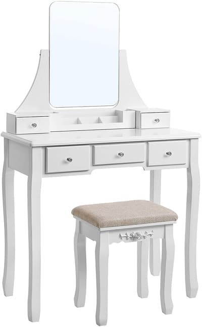 Pukeutumispöytä peilillä ja jakkaralla 138 cm