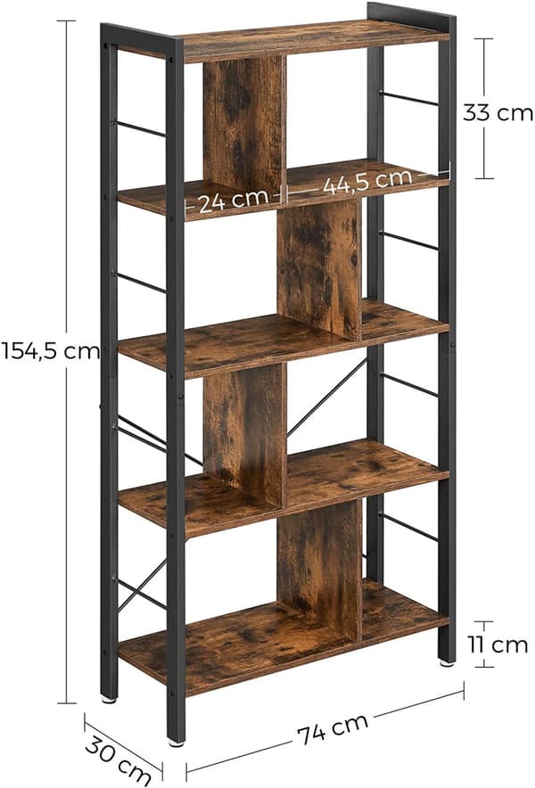Bokhylla Med Uppdelade Hyllor 74x30x154,5 cm Vintage brun-svart