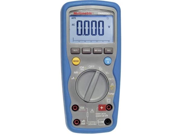 Multimetrix DMM 220 Kädessä pidettävä digitaalinen yleismittari Vesitiivis (IP67) CAT III 1000 V, CAT IV 600 V Näyttö (lukemat): 6000