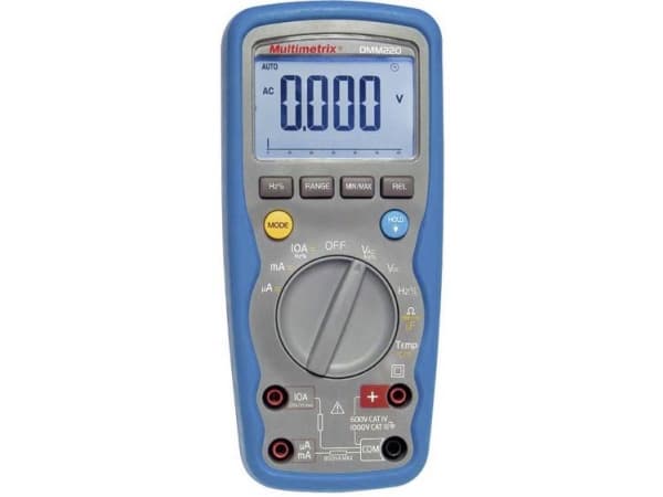 Multimetrix DMM 220 Kädessä pidettävä digitaalinen yleismittari Vesitiivis (IP67) CAT III 1000 V, CAT IV 600 V Näyttö (lukemat): 6000