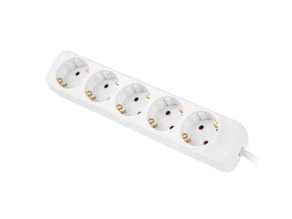 Lanberg - Flerkoplingslist - AC 230 V - 2500 watt - inngang: power CEE 7/7 - utgangskontakter: 5 (power CEE 7/3) - 3 m kabel - hvit
