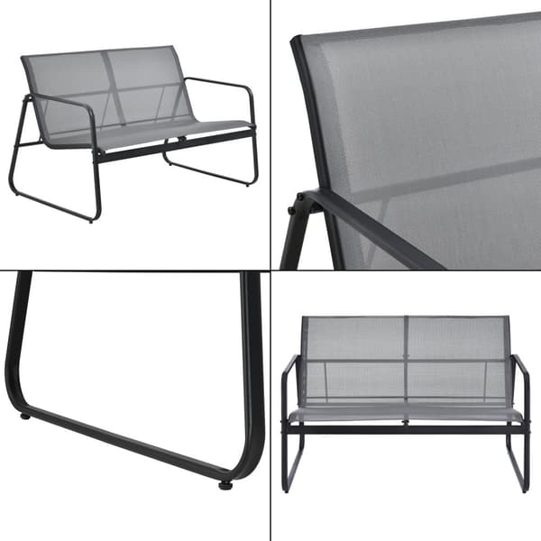 [en.casa] Loungegrupp Palencia för trädgården-loungeset-balkongset-2 stolar-bord-2sits soffa-pulverlackerat stål-glas-ljusgrå-svart