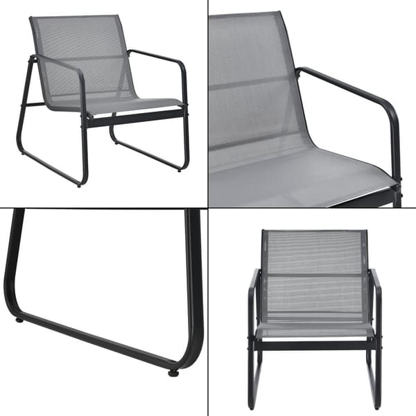 [en.casa] Loungegrupp Palencia för trädgården-loungeset-balkongset-2 stolar-bord-2sits soffa-pulverlackerat stål-glas-ljusgrå-svart