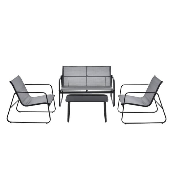 [en.casa] Loungegrupp Palencia för trädgården-loungeset-balkongset-2 stolar-bord-2sits soffa-pulverlackerat stål-glas-ljusgrå-svart