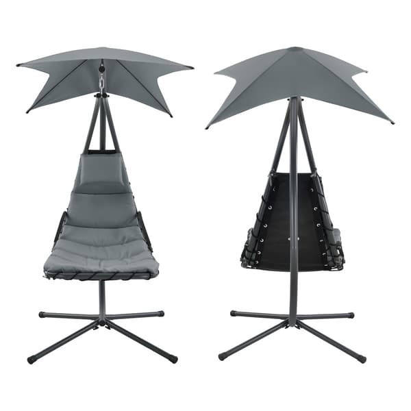 [en.casa] Hängstol med stativ och tak-vilstol-hänggunga-solsäng-166x116x210cm-svart-grå