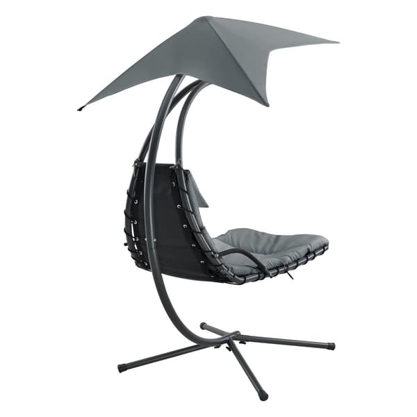 [en.casa] Hängstol med stativ och tak-vilstol-hänggunga-solsäng-166x116x210cm-svart-grå