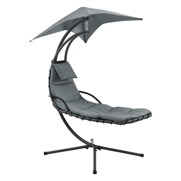 [en.casa] Hängstol med stativ och tak-vilstol-hänggunga-solsäng-166x116x210cm-svart-grå