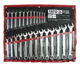 Yato YT-0365, 6,7,8,9,10,11,12,13,14,15,16,17,18,19,20,21,22,24,25,27,30,32 mm, Kromfarget, Kromvanadiumstål, Kromfarget, Satin, 15°