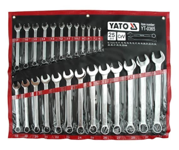 Yato YT-0365, 6,7,8,9,10,11,12,13,14,15,16,17,18,19,20,21,22,24,25,27,30,32 mm, Kromfarget, Kromvanadiumstål, Kromfarget, Satin, 15°
