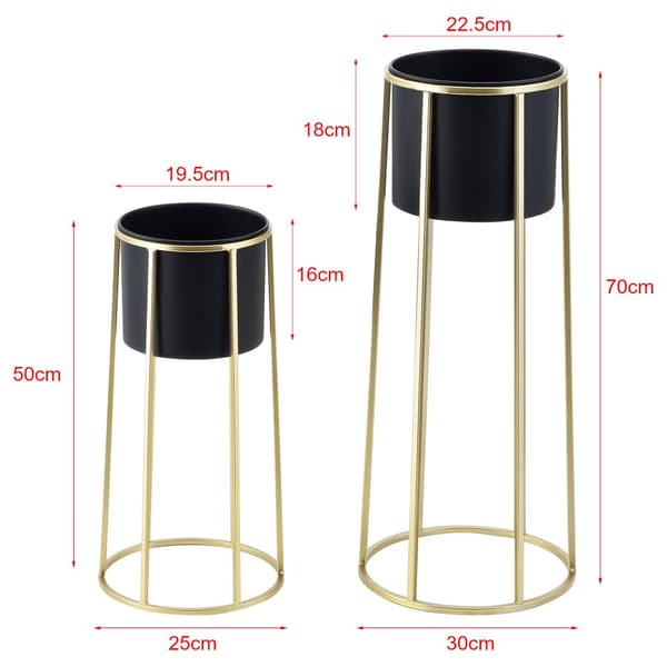 [en.casa] Växtställ Macon set 2 med krukor-70x30x30cm-50x25x25cm-metall-guld-svart