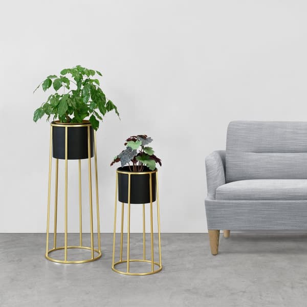 [en.casa] Växtställ Macon set 2 med krukor-70x30x30cm-50x25x25cm-metall-guld-svart