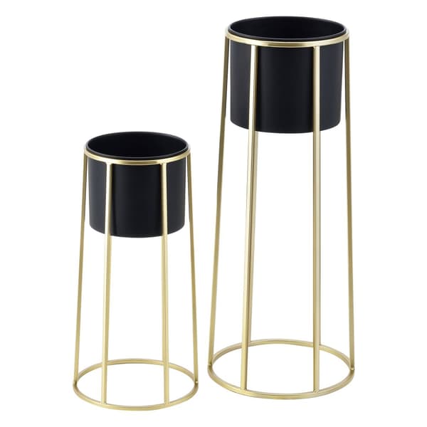 [en.casa] Växtställ Macon set 2 med krukor-70x30x30cm-50x25x25cm-metall-guld-svart
