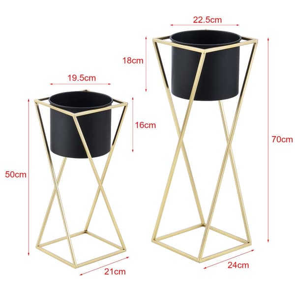 [en.casa] Växtställ Mons set 2 med krukor-70x24x24cm-50x21x21cm-metall-guld-svart
