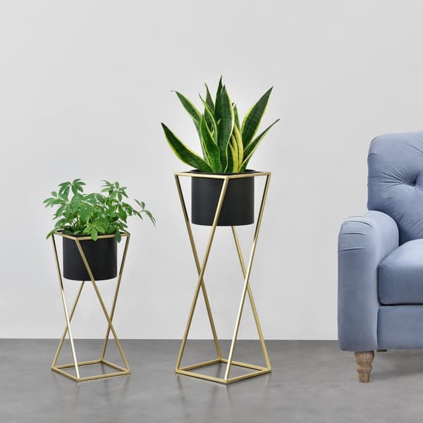 [en.casa] Växtställ Mons set 2 med krukor-70x24x24cm-50x21x21cm-metall-guld-svart