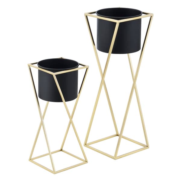 [en.casa] Växtställ Mons set 2 med krukor-70x24x24cm-50x21x21cm-metall-guld-svart