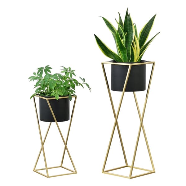 [en.casa] Växtställ Mons set 2 med krukor-70x24x24cm-50x21x21cm-metall-guld-svart